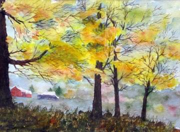 art painting golden leaves on trees